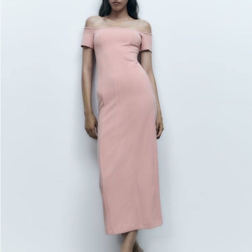 ZARA Topstitched Midi Dress‎